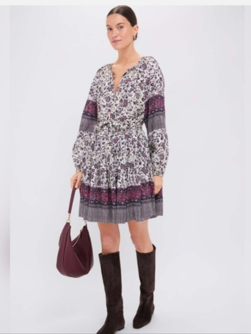 Ulla Johnson Abri Cosmos Mini Dress Long Sleeve Purple Floral Print Size 6